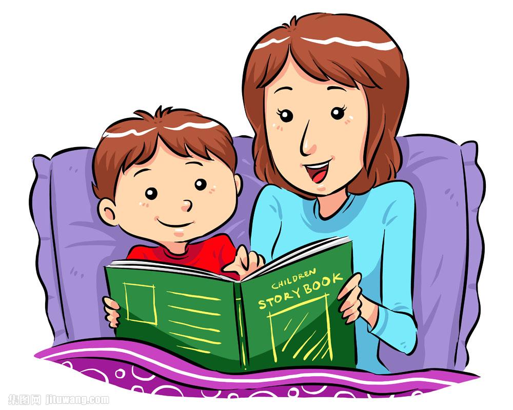 讲故事的妈妈与小男孩卡通插图
