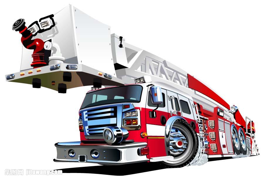 卡通消防车云梯矢量素材下载-交通工具-现代科