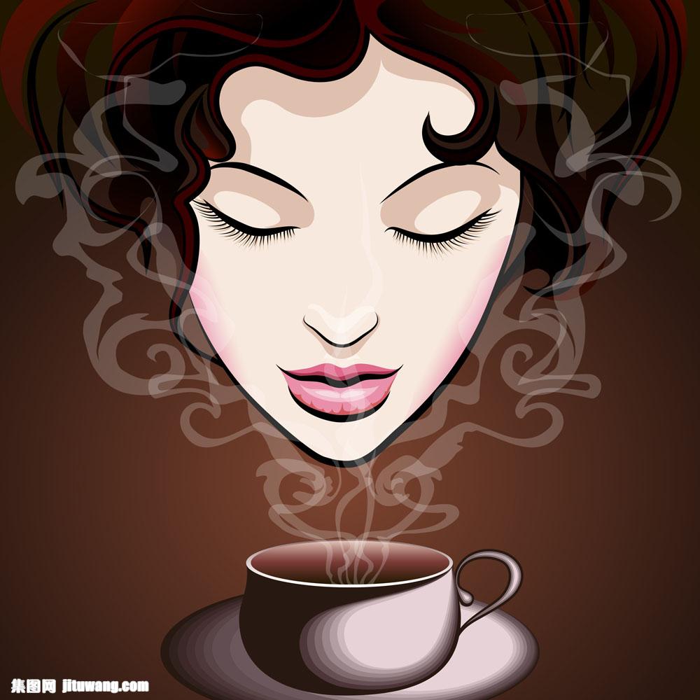 咖啡的卡通女孩漫画矢量素材下载-女性女人-矢量人物-矢量素材 - 集图网 www.jituwang.com