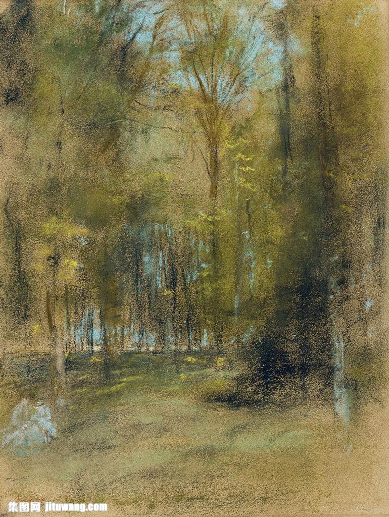 德加抽象树林风景油画