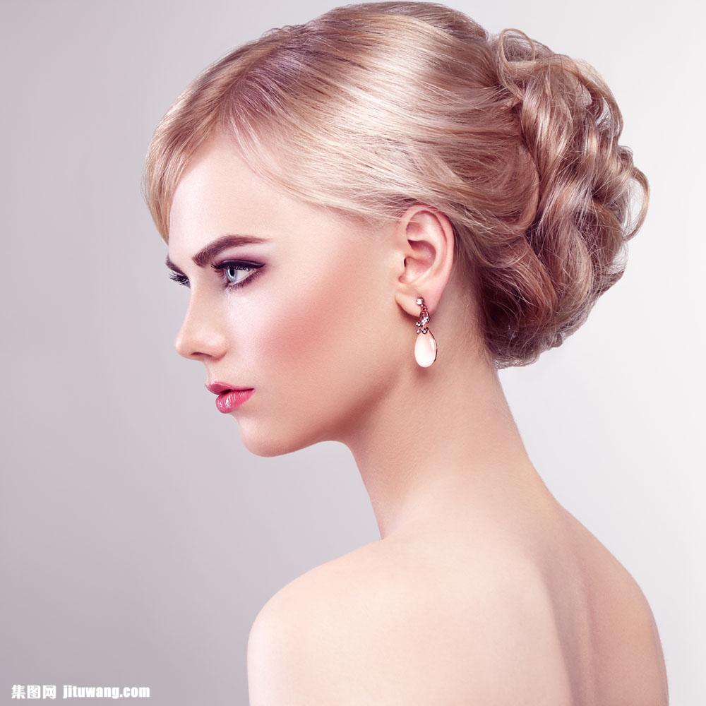 美女人物盘发侧面高清摄影图片|盘发美女模特