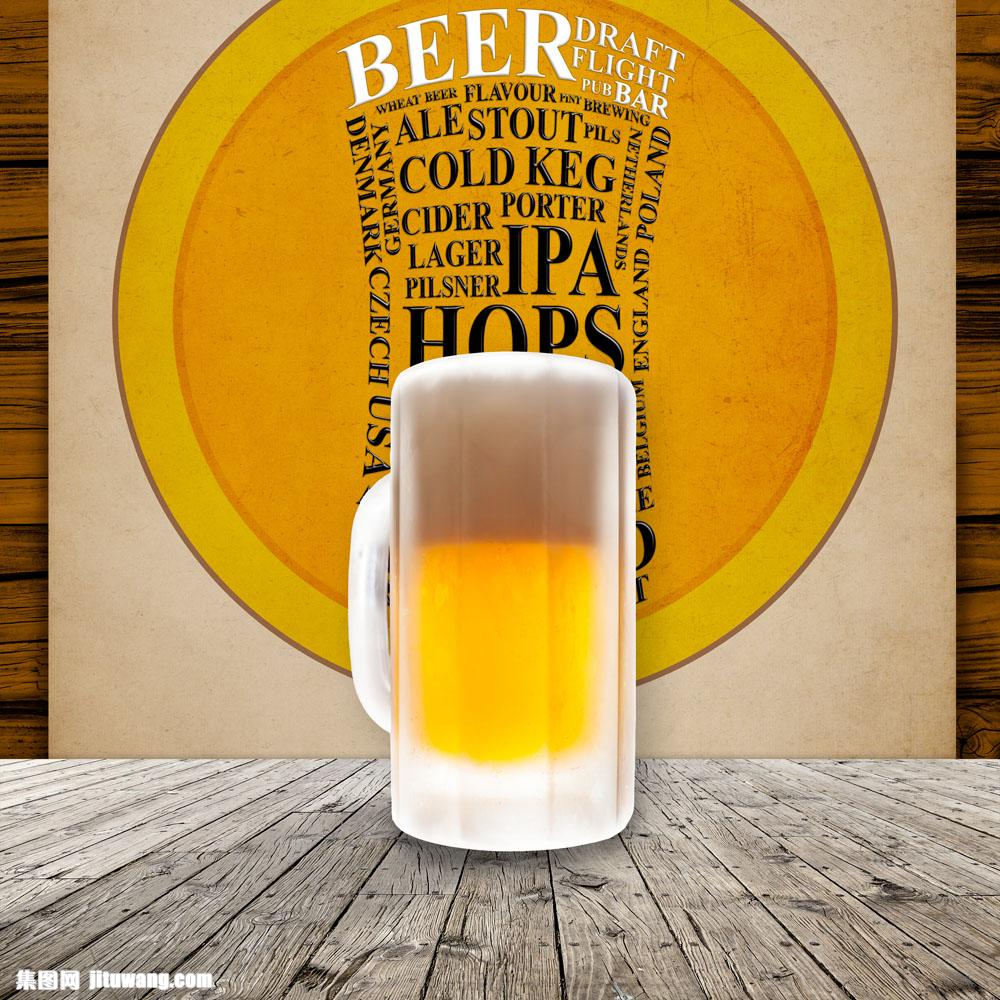 橙色标示英文和啤酒 图片素材下载-酒水饮料-餐