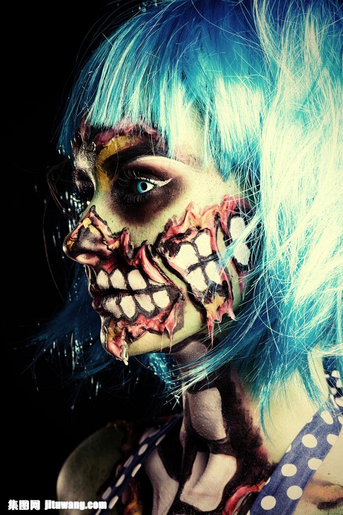 女僵尸,艺术造型,血,死亡,魔鬼,恐怖女人,吸血鬼女人,蓝头发,生活人物