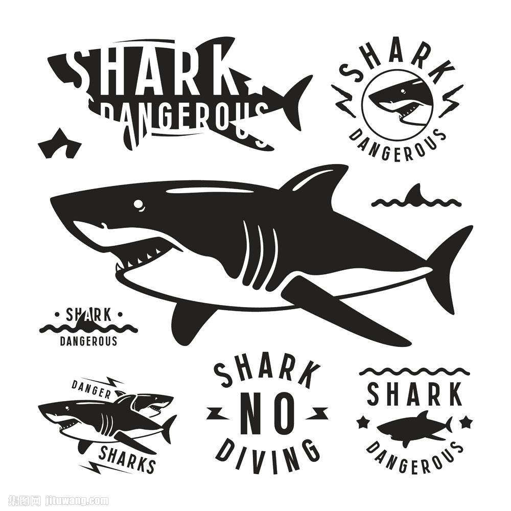鲨鱼黑白图标图片