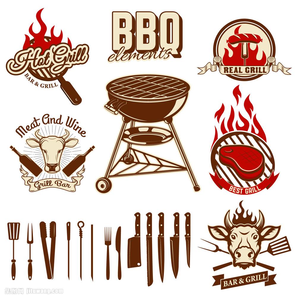 烧烤牛排标签矢量素材下载-徽标徽章标帖-标志图标