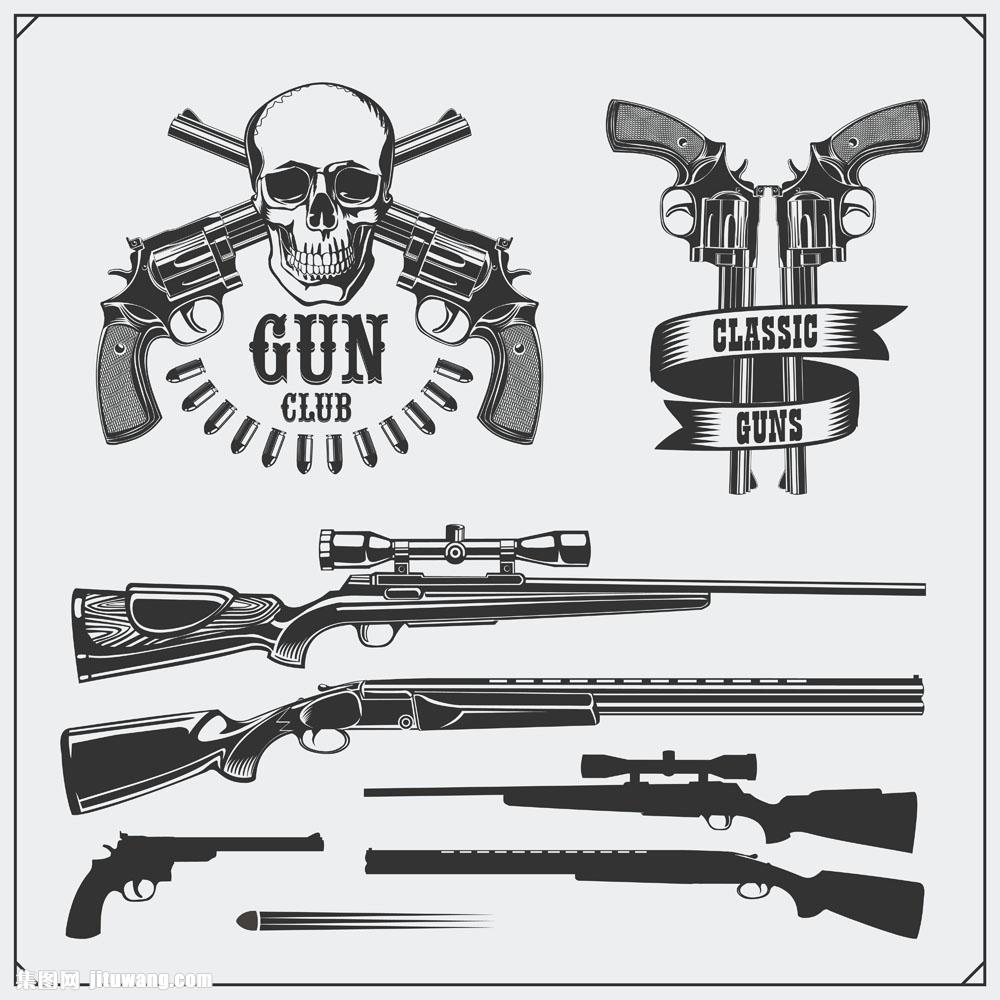 枪枝骷髅图案矢量素材下载-其他-生活百科-矢量素材