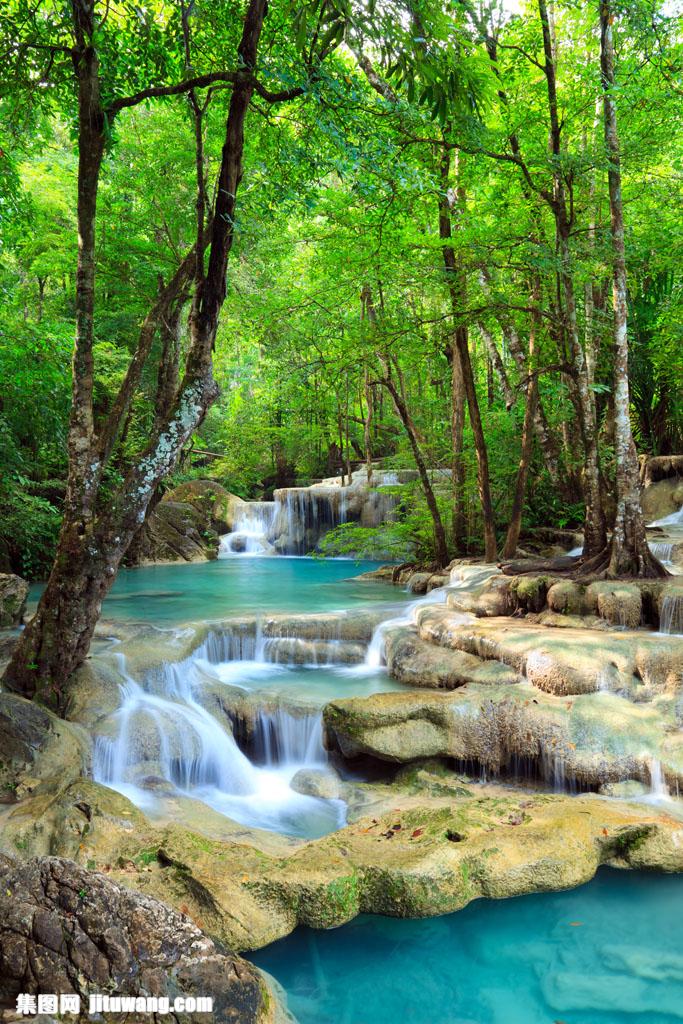 美丽瀑布石头树林 图片素材下载-自然风景-自然景观