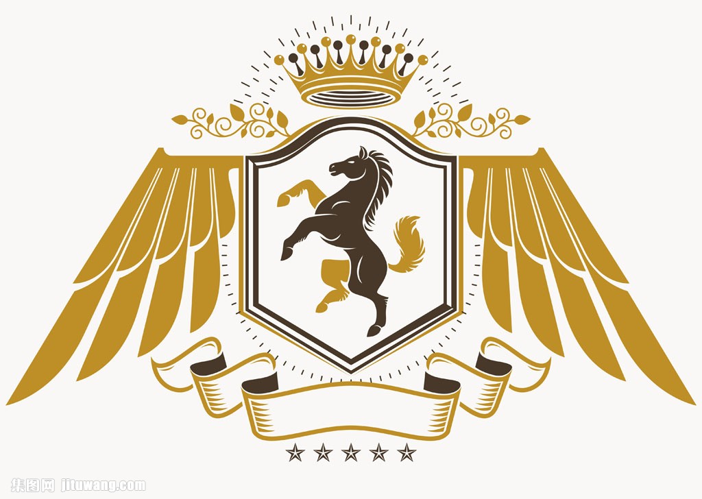 皇冠翅膀丝带徽标