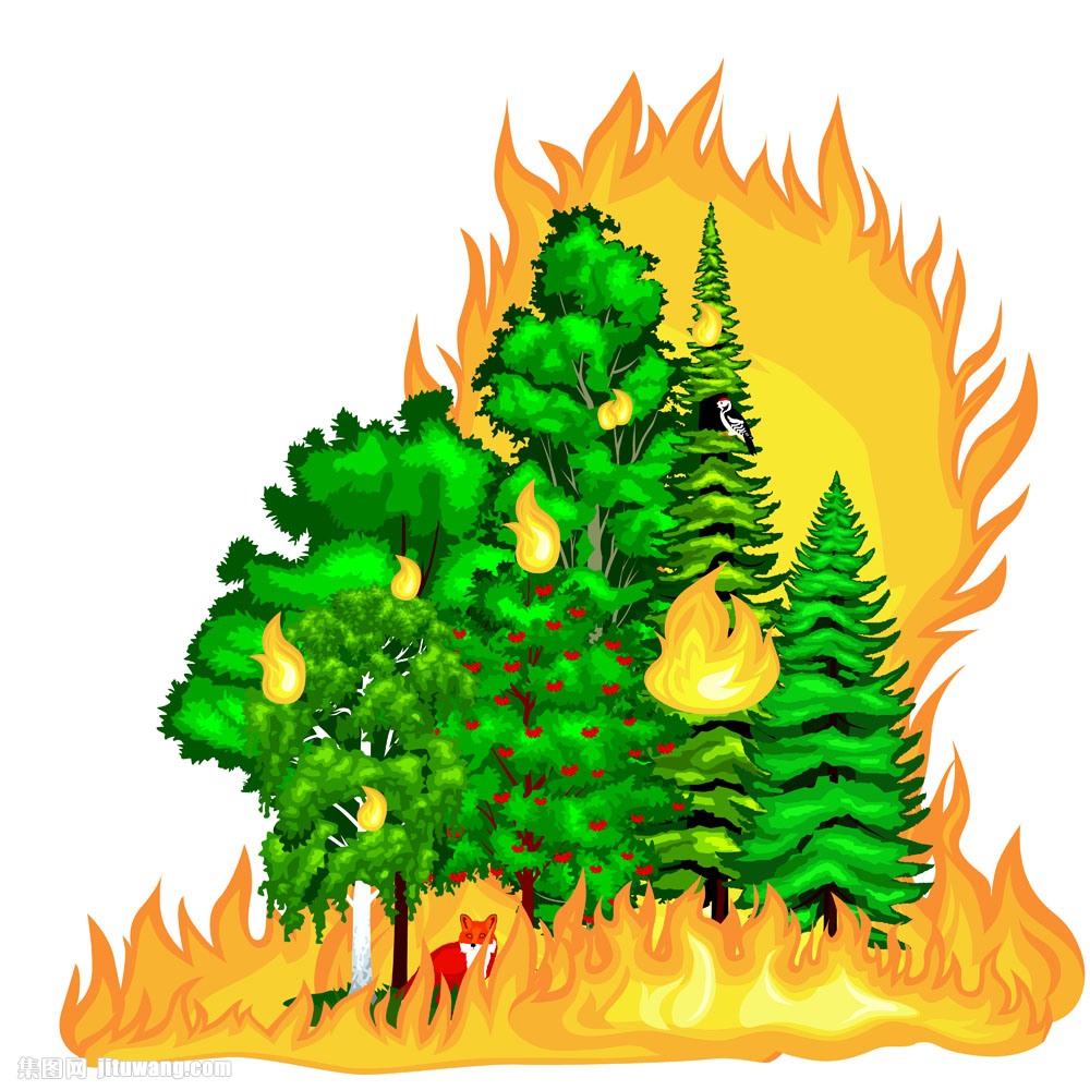 矢量图片,绿树,大树,消防火焰,火苗,火焰,火光,燃烧,火海,火灾,着火