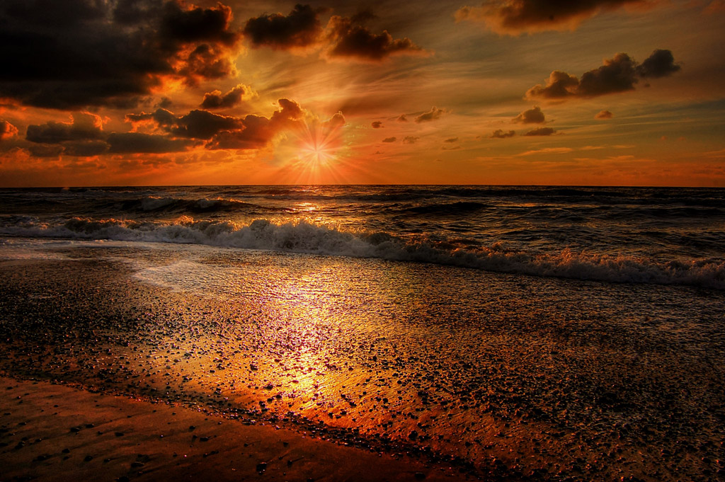 黄昏海滩美景 图片素材下载-海洋海边-自然景观-图片