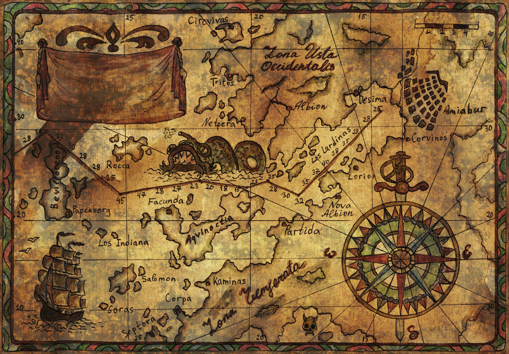 陈旧地图与指南针  收藏 关键词:陈旧地图与指南针图片下载,地图,航海