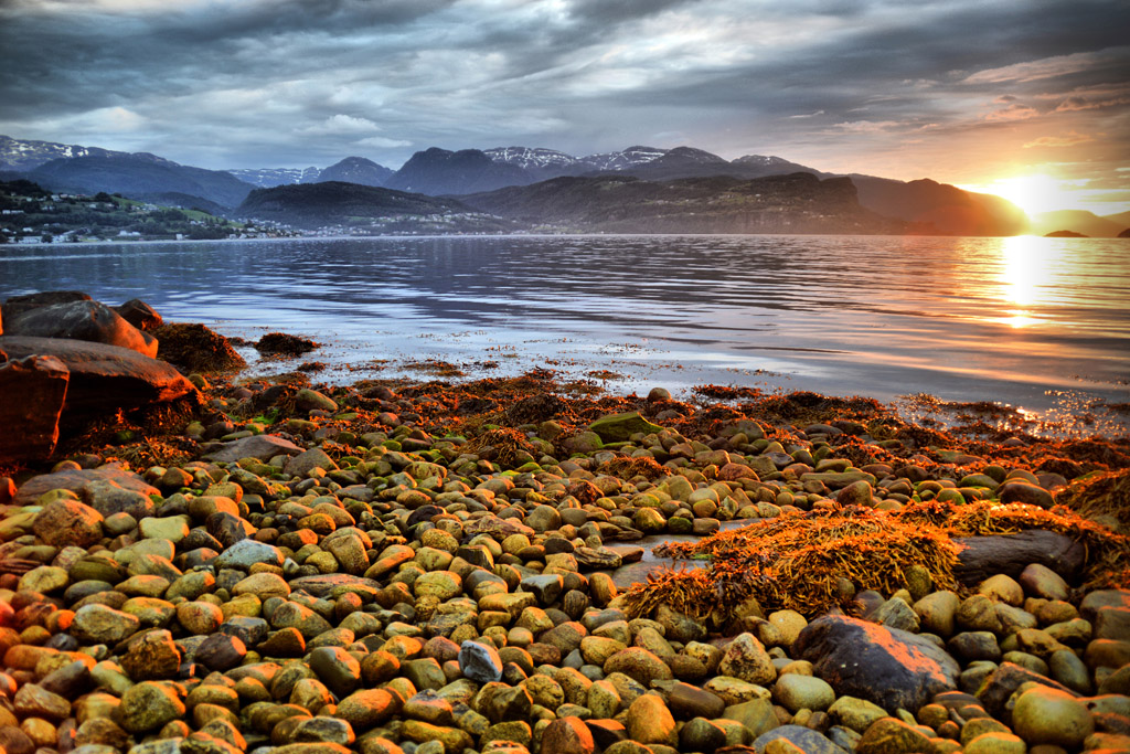 红霞大海石头 图片素材下载-自然风景-自然景观-图片
