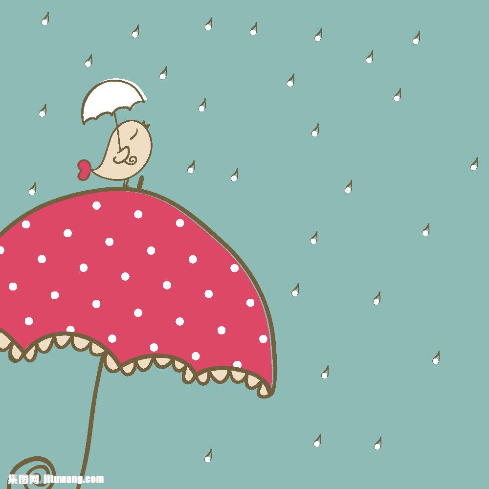 雨伞中的卡通小鸟