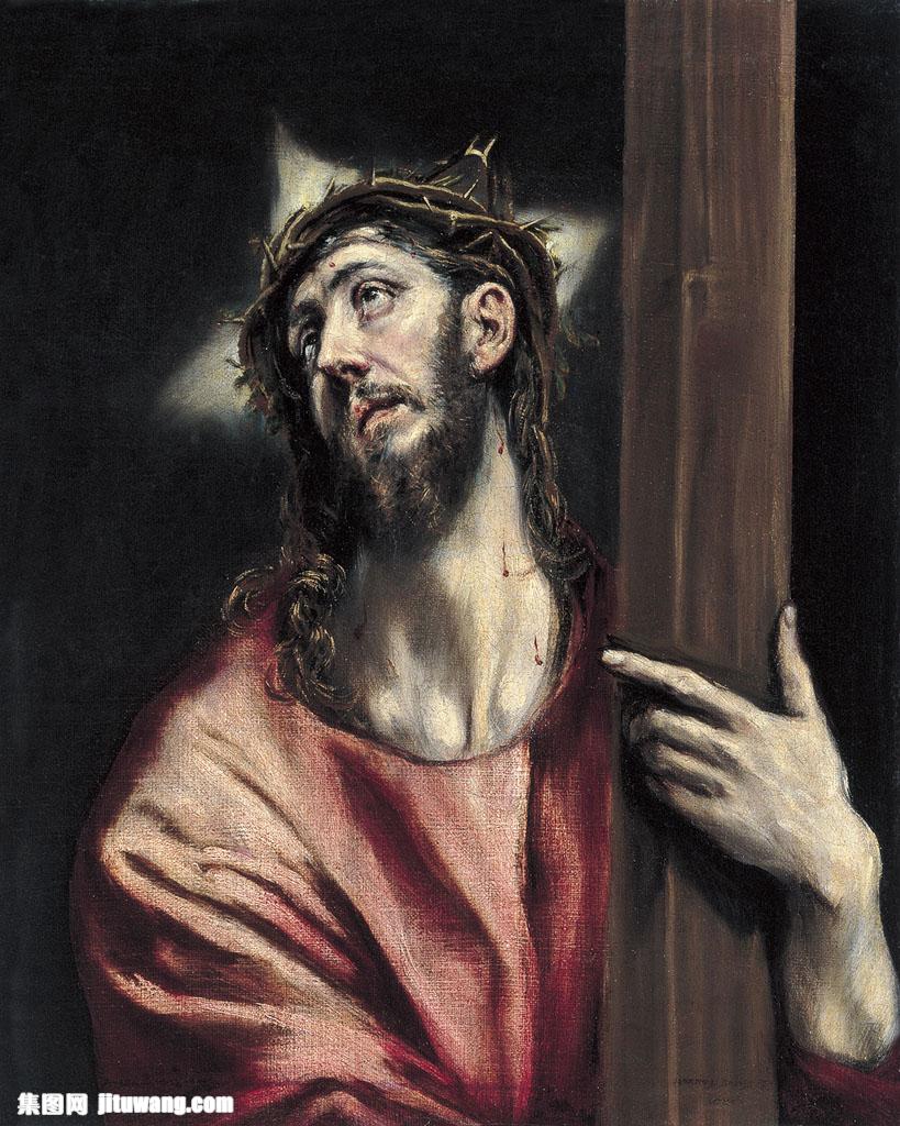 抱十字架的男人油画