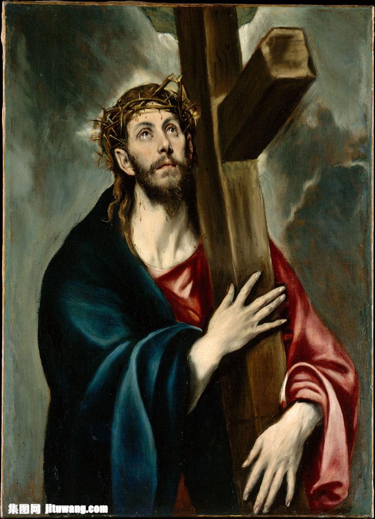 抱着十字架的耶稣油画