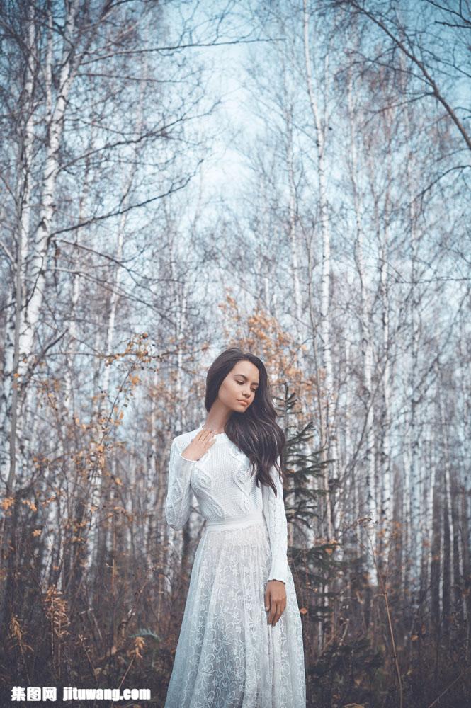 Beautiful lady in a birch forest (3)