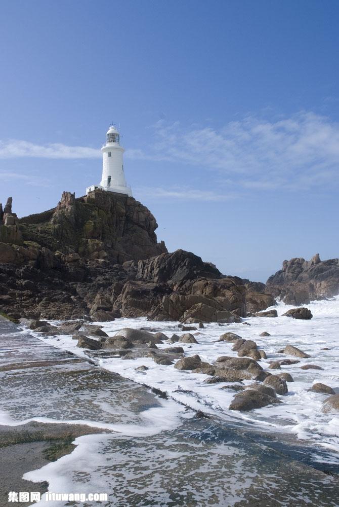 海边,白色,石头,岩石,灯塔,建筑,导航,海边的白色灯塔,自然风景,图片