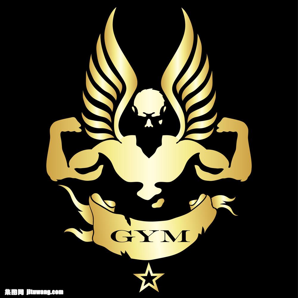 丝带,飘带,翅膀,健身logo,健身标志,健美标志,体育运动标志,肌肉男