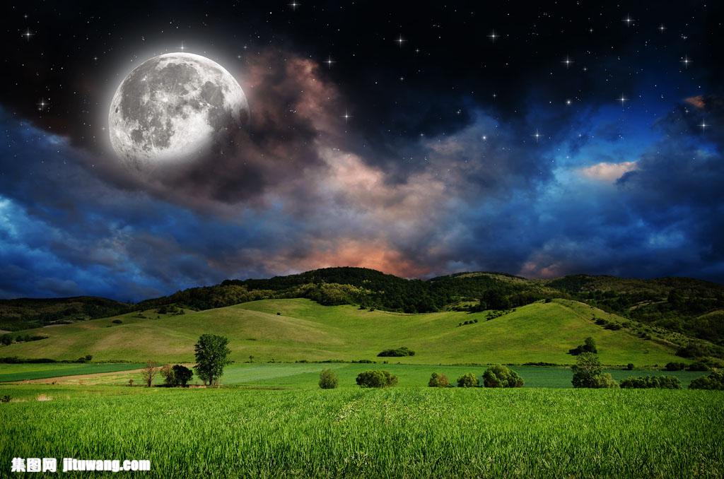 关键词:美丽星空草原风景图片下载,草原风景,草地风景,月色,月亮,月夜
