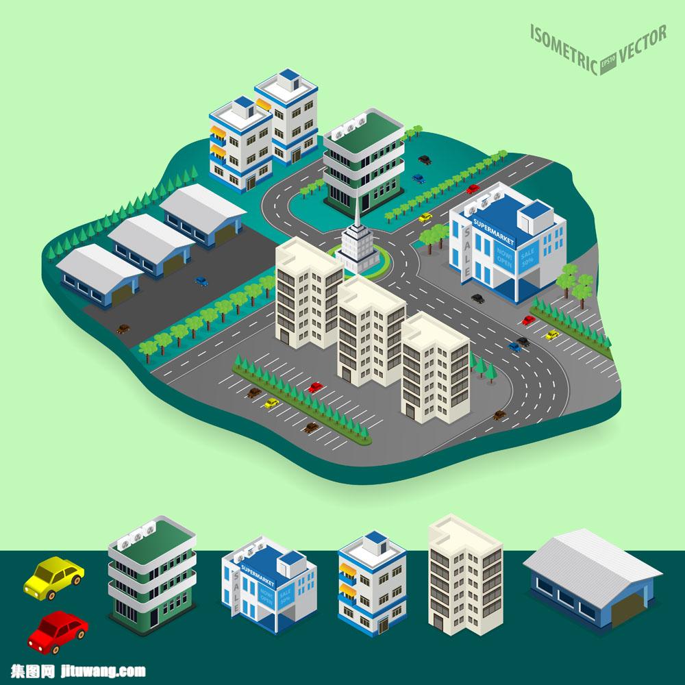 3d 城市道路建筑俯瞰图矢量素材下载 图片id 其他 矢量素材 集图网jituwang Com