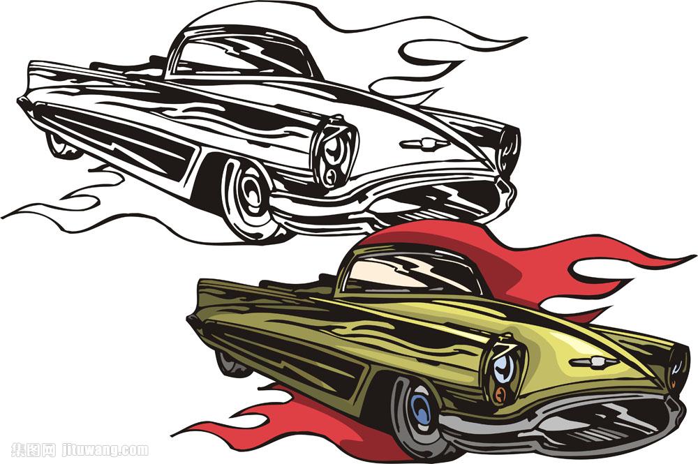 复古黄绿色敞篷汽车