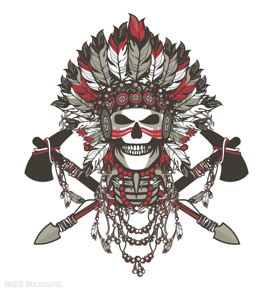 印第安人骷髅插画图片