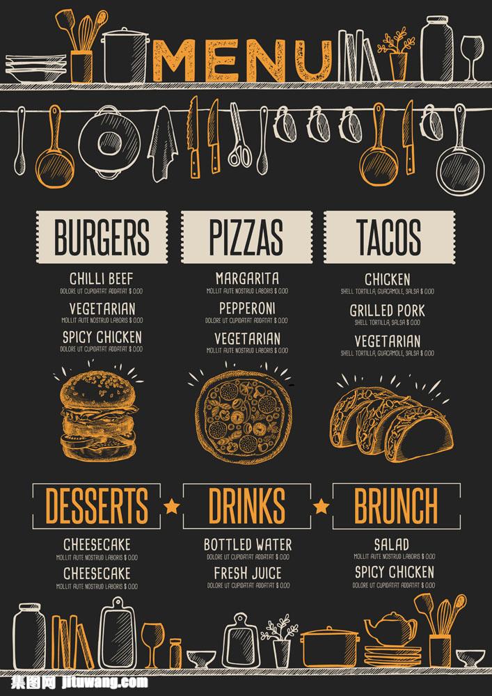 面包可乐厨具菜单图片下载,餐具图标,餐厅菜单,餐饮美食菜单,菜谱设计