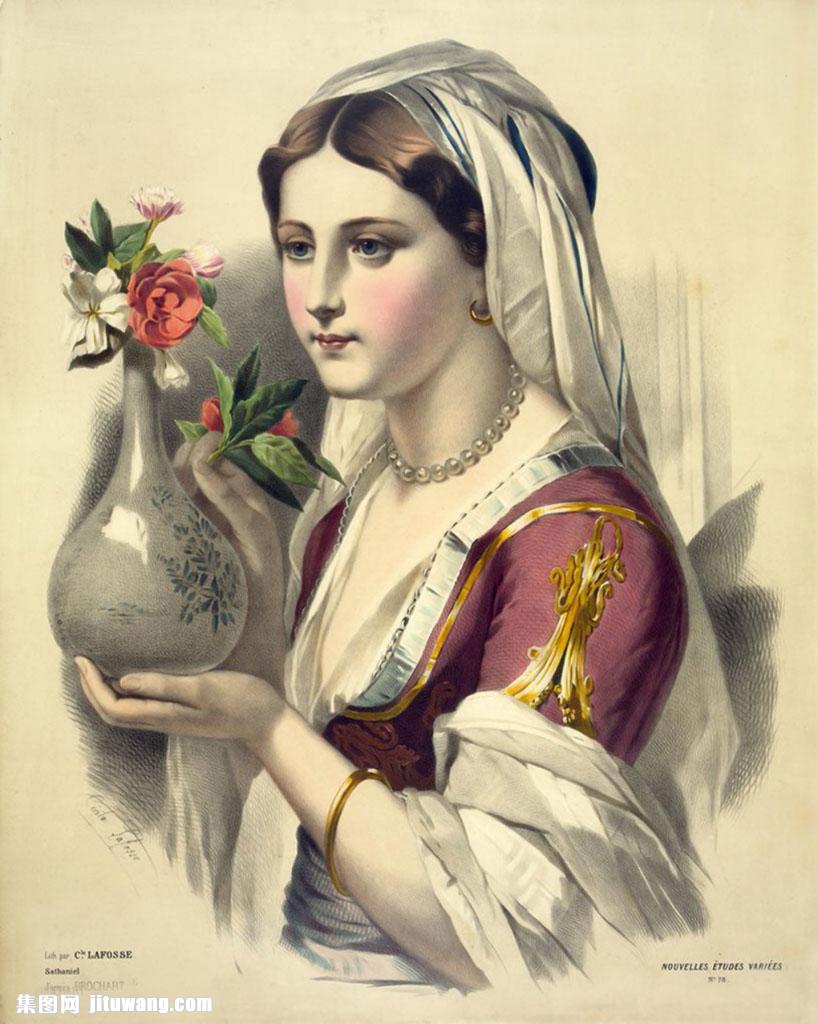 名画中的女人 花瓶图片