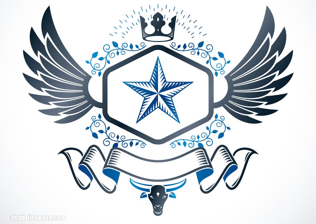 五角星丝带翅膀徽标图片素材下载(图片id:809770)_-其他类别-图片素材