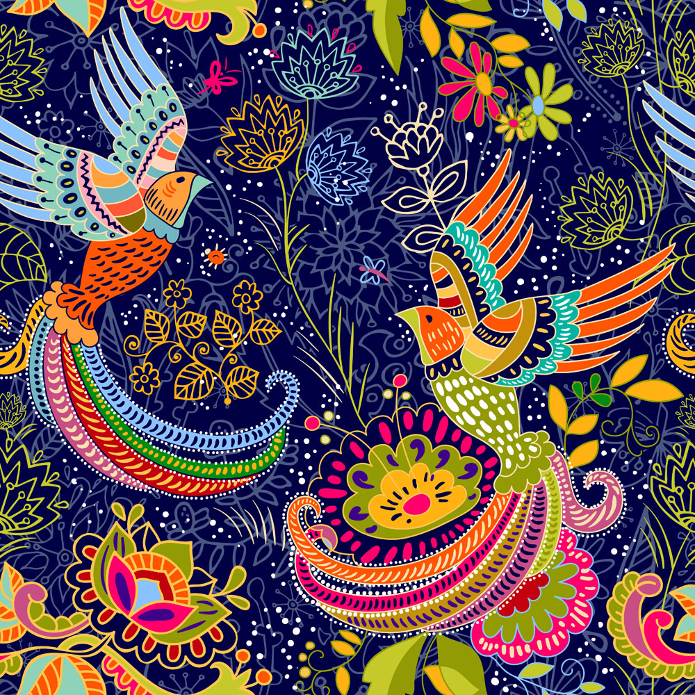 彩色花鸟民族图案