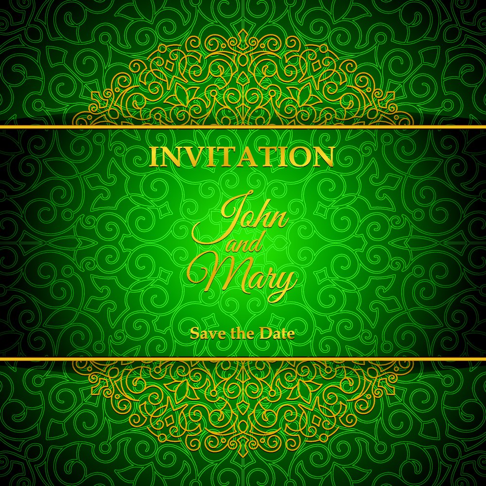 绿底华纹金色花纹背景