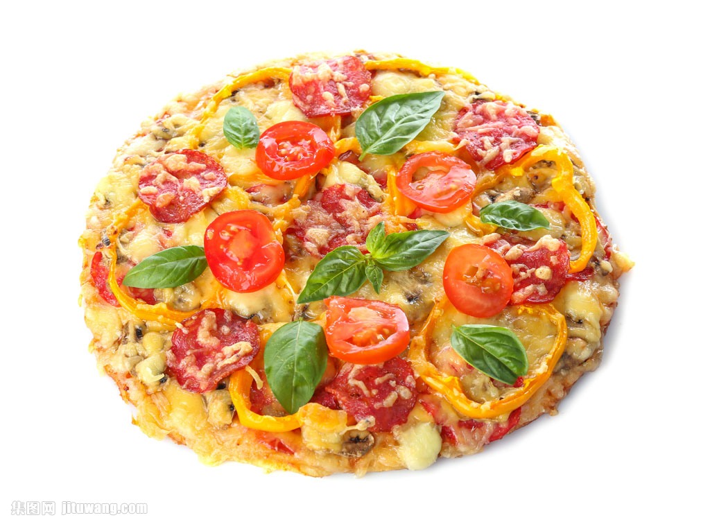 番茄罗勒叶披萨图片