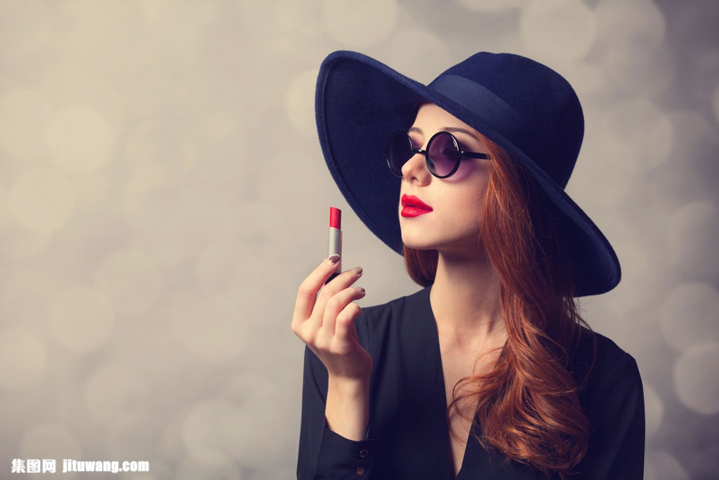 潮流女士,红唇,唇膏,帽子,时尚女性,美女模特,欧美女性,外国女人,美女