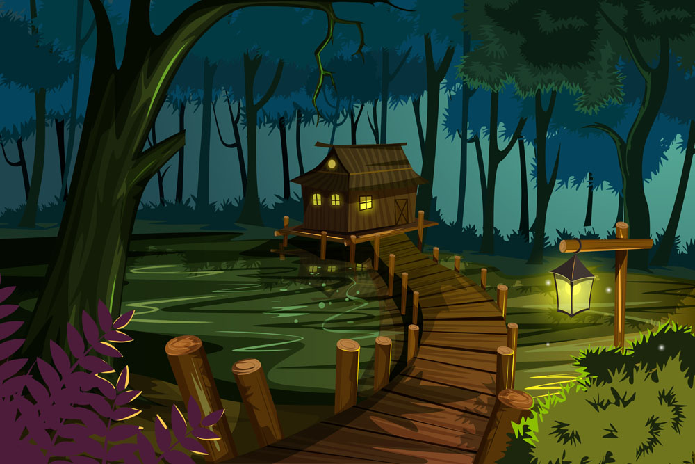 丛林木屋卡通图片