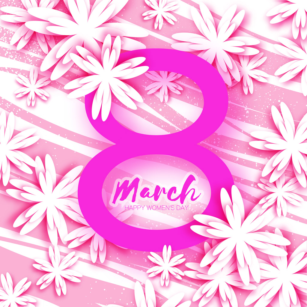 数字8粉色鲜花妇女节海报