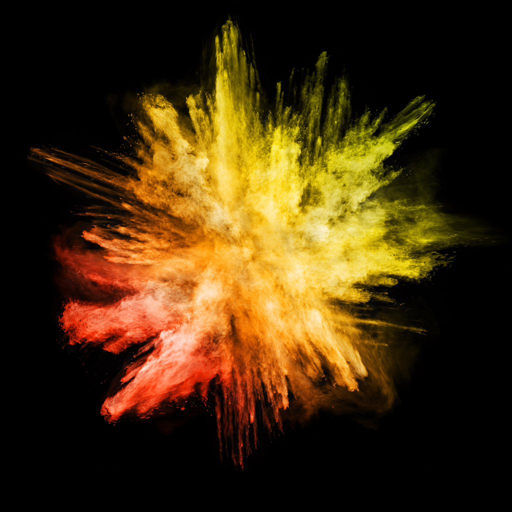 红黄色粉末爆炸效果