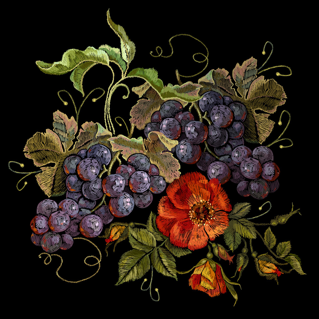 绿叶葡萄与花朵设计