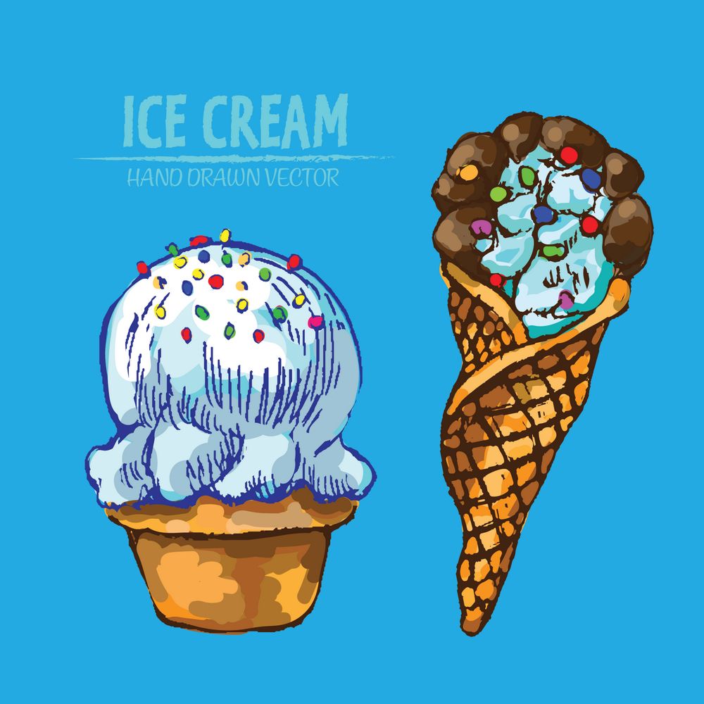 手绘可爱冰淇淋卡通矢量素材矢量素材下载(图片id:1032127)