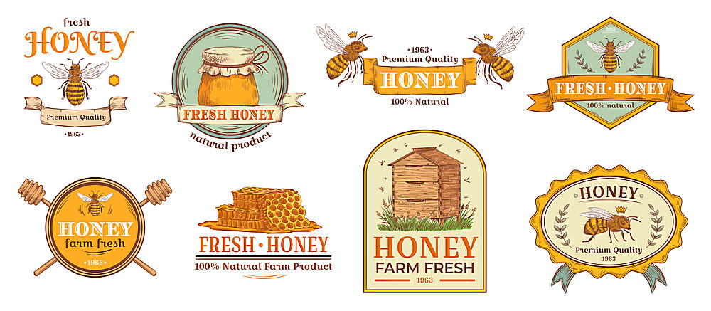 蜜蜂蜂蜜产品标签主题矢量插画设计 第1页